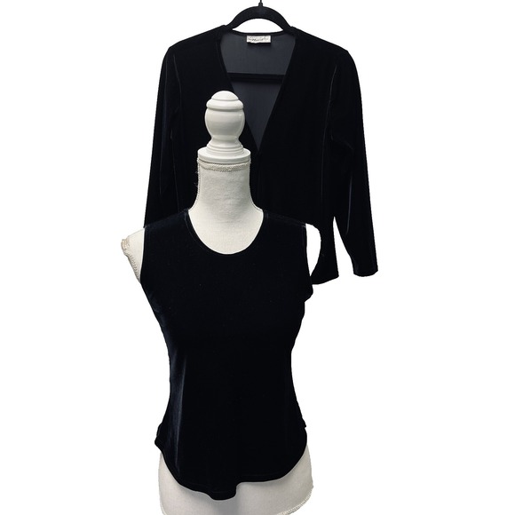 Nuart Petites Tops - VTG Nuart Petite S Black Velvet Velour Tank Shell Jacket Set Evening Holiday 90s